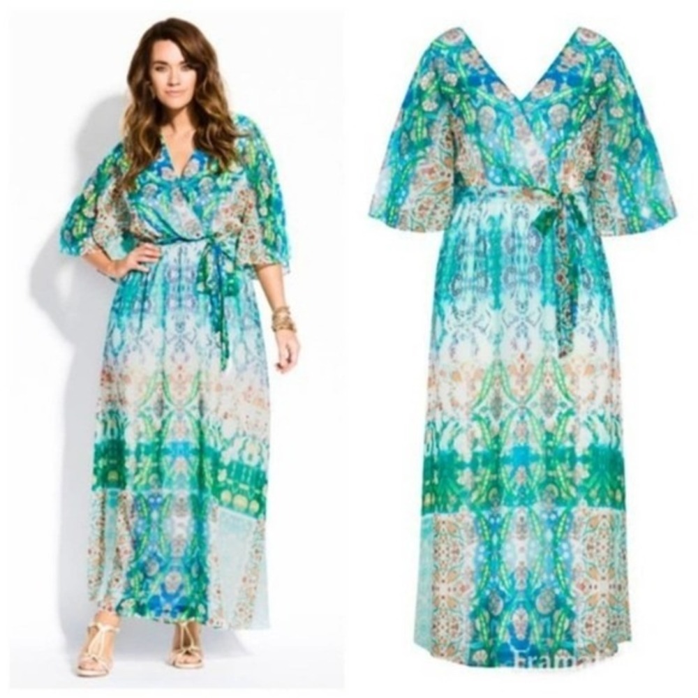 City Chic Istanbul Rhinestone Luxe Limited Edition Blue, green Maxi Dress 22